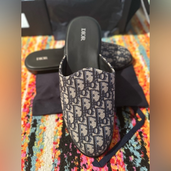 COPY - DIOR HOMME INDIOR JACQUARD MULE- BEIGE/NAVY DIOR OBLIQUE JACQUARD PRINT-… - Picture 11 of 12